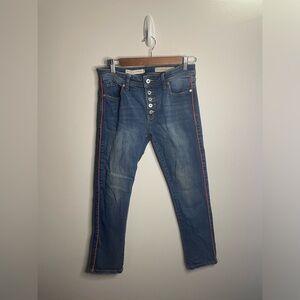 Anthropologie Pilcro Button Fly Relaxed Straight Red Stripe Jean